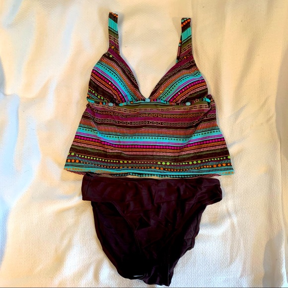 Brown teal colored two piece tankini size 12 - Picture 1 of 5